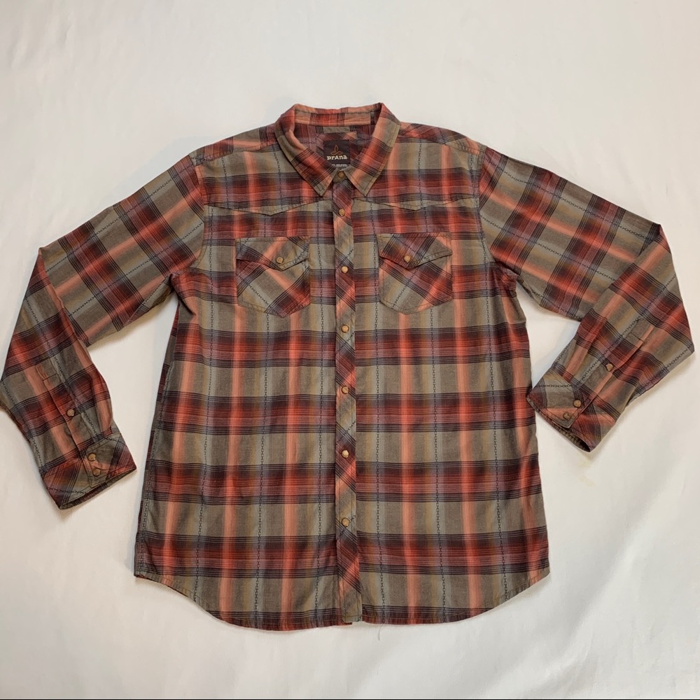 PrAna Mens size XL Plaid Button Down LONG SLEEVE Shirt